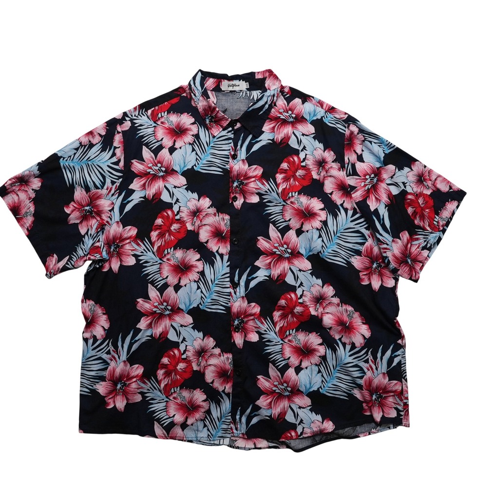Vatpave Mens XXXL Hawaiian Shirt Black Hibiscus Floral‎ Aloha Short Sleeve